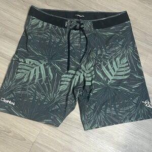 Dahui Board Shorts Green & Black Beach Camouflage Men's 38 Surf Swim Active